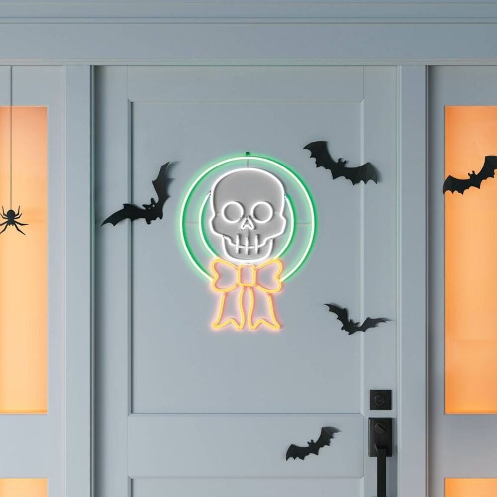 Open Box - LED Wreath Faux Neon Sign Halloween Novelty Silhou Orange/White/Green - Picture 2 of 4